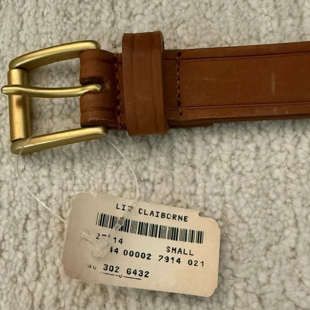 Vintage Liz Claiborne Brown Leather Belt Brass Buckle Size 1 Small Retro - Picture 3 of 7